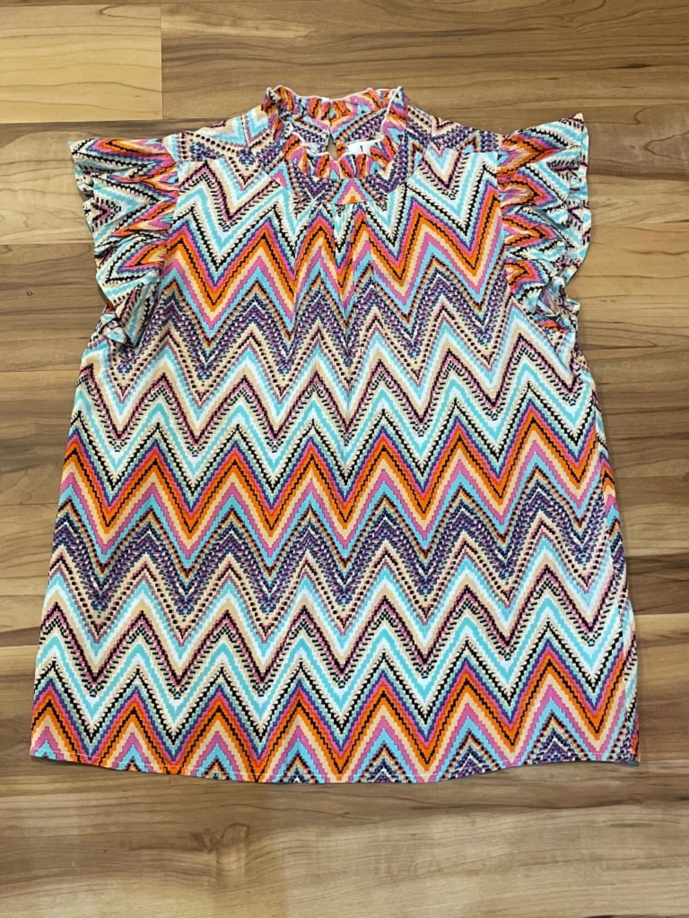THML Vibrant Multicolor Chevron Ruffle Flutter Sleeve Blouse Size S